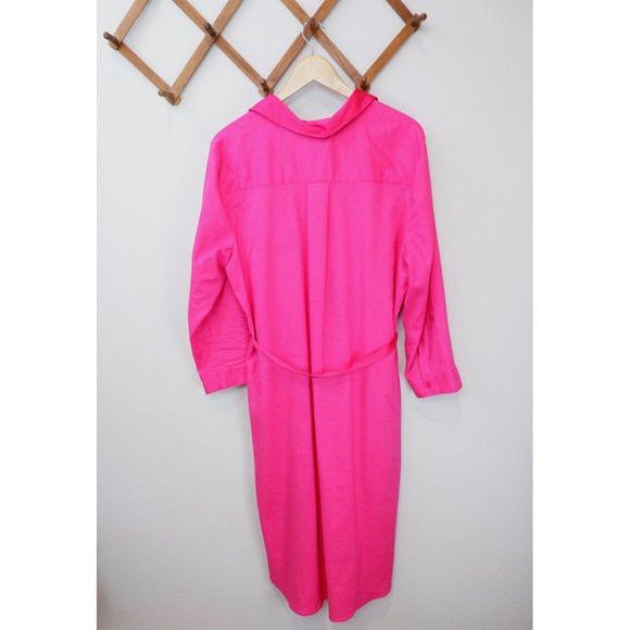 Chico's Womens Pink Linen Blend Satin Collared & Belted Long Tunic Blouse, 16/18 - Picture 8 of 13